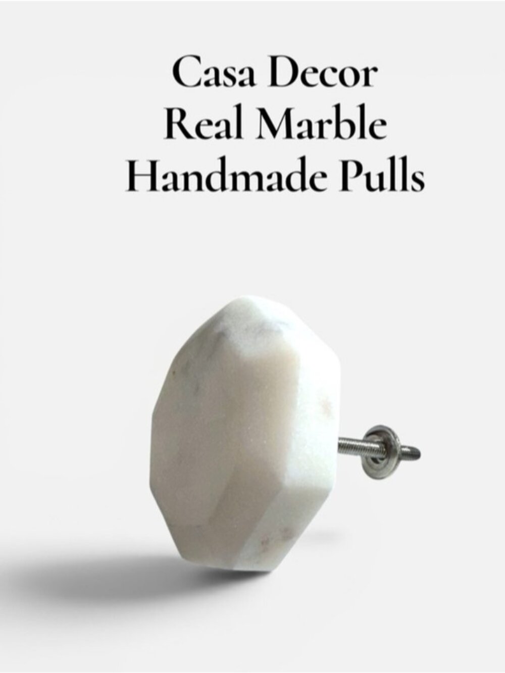 CASA DECOR HANDMADE 100% REAL MARBLE white hexagon Drawer Pulls knobs silver 2"